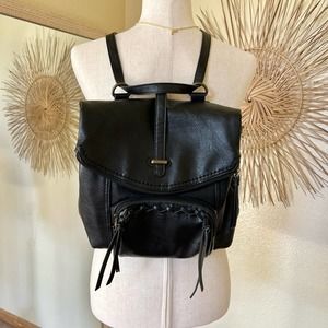 Born of Concepts BOC Black Vegan Leather Boho Backpack Purse